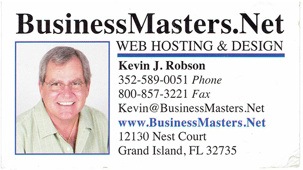 Kevin Robson's business card.